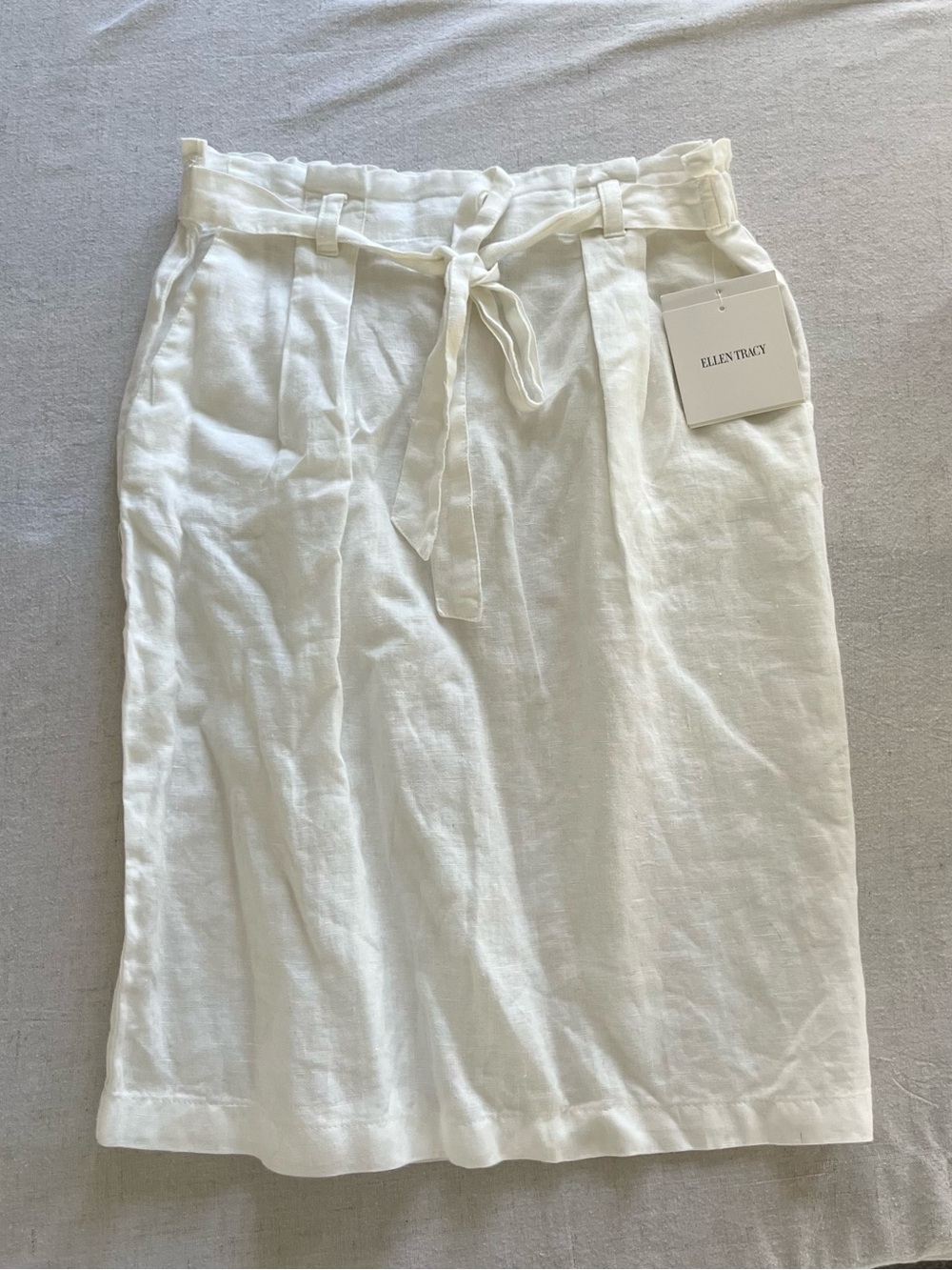 NWT White Linen Blend High-Waisted Midi Skirt - Size Small